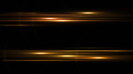 golden frame. Shining rectangle banner    gold lines with light effects  on black  background