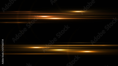 golden frame. Shining rectangle banner    gold lines with light effects  on black  background