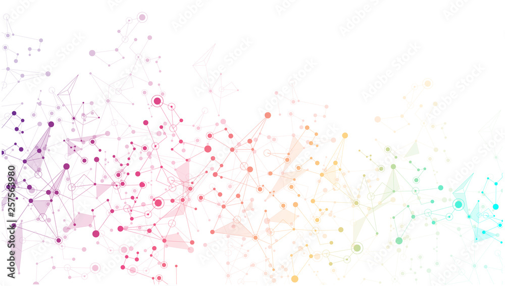 White global communication background with abstract colorful network pattern.