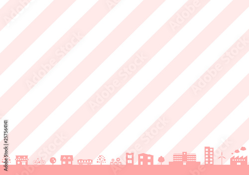 街並み　イラスト　ストライプ背景