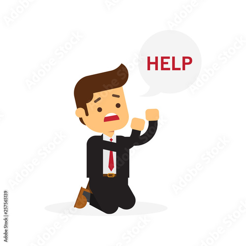 Businessman is on his knees and ask for help