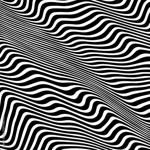 Striped abstract wavy background. black and white zebra print. illustration. Fashion fabric modern backdrop © skrotov