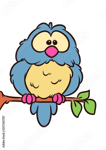 Owl bird tree branch sits animal character cartoon illustration isolated image 