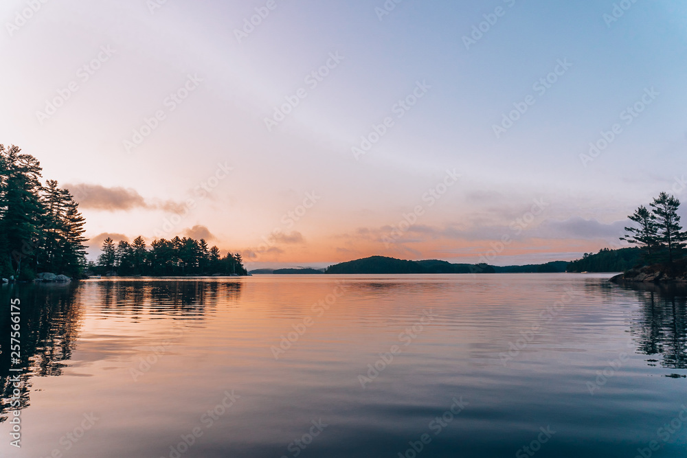 Sunset on a still lake