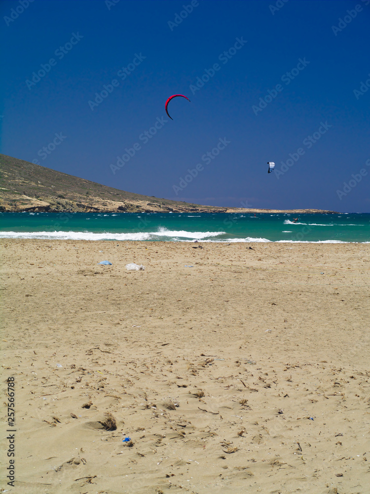 Kite surfing on beautiful sandy beach