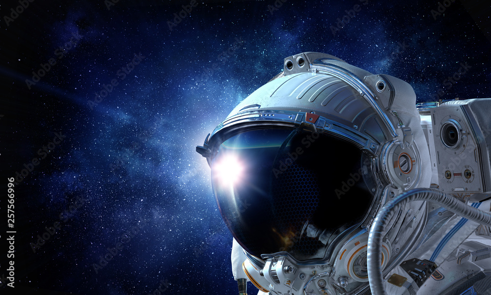 Fototapeta premium Astronaut pioneer doing research. Mixed media