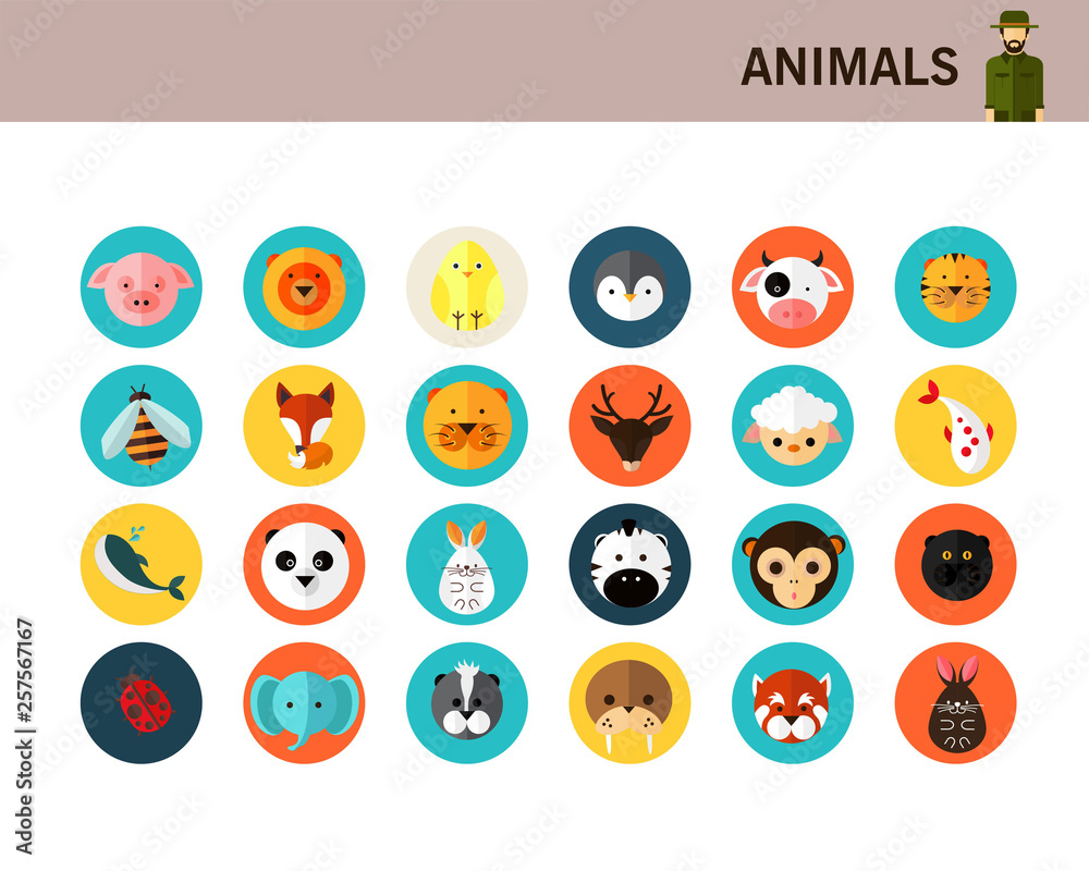 Animals concept flat icons.