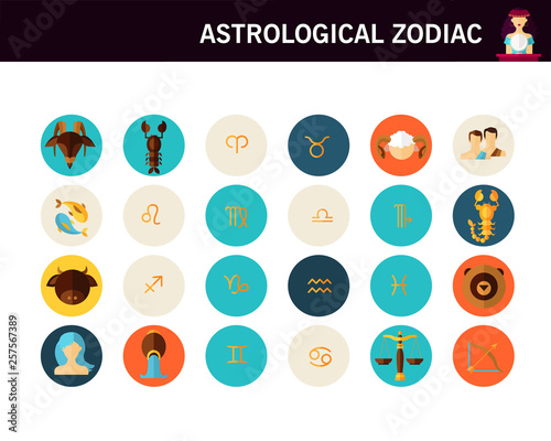 Astrological Zodiac concept flat icons.