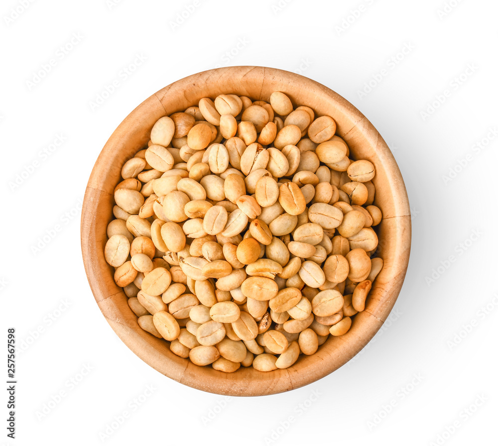 Coffee Beans in wooden bowl on white background. Coffee Beans in wooden bowl on white background.