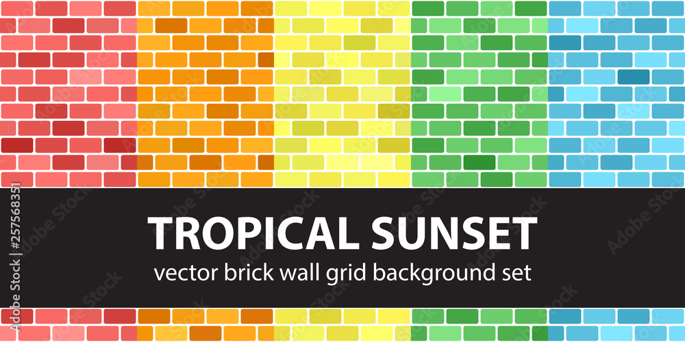 Brick pattern set Tropical Sunset. Vector seamless brick wall backgrounds Brick pattern set Tropical Sunset. Vector seamless brick wall backgrounds