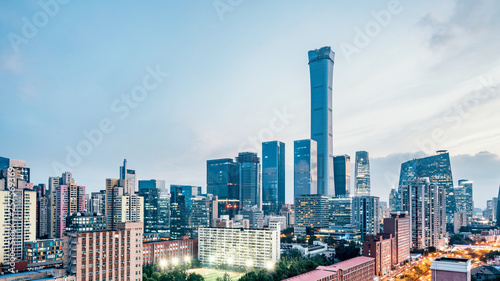 Urban Dusk Landscape of CBD Central Business District, Beijing, China