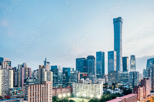 Urban Dusk Landscape of CBD Central Business District, Beijing, China