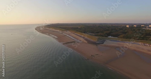Aerial: The beach between Vlissingen and Dishoek during sunset. photo