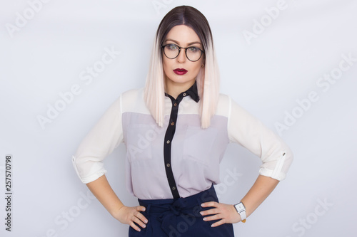 Image of beautiful business woman wearing glasses