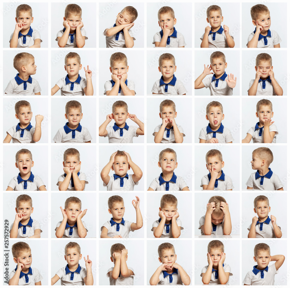 Cute little boy, a set of different emotional portraits Cute little boy, a set of different emotional portraits