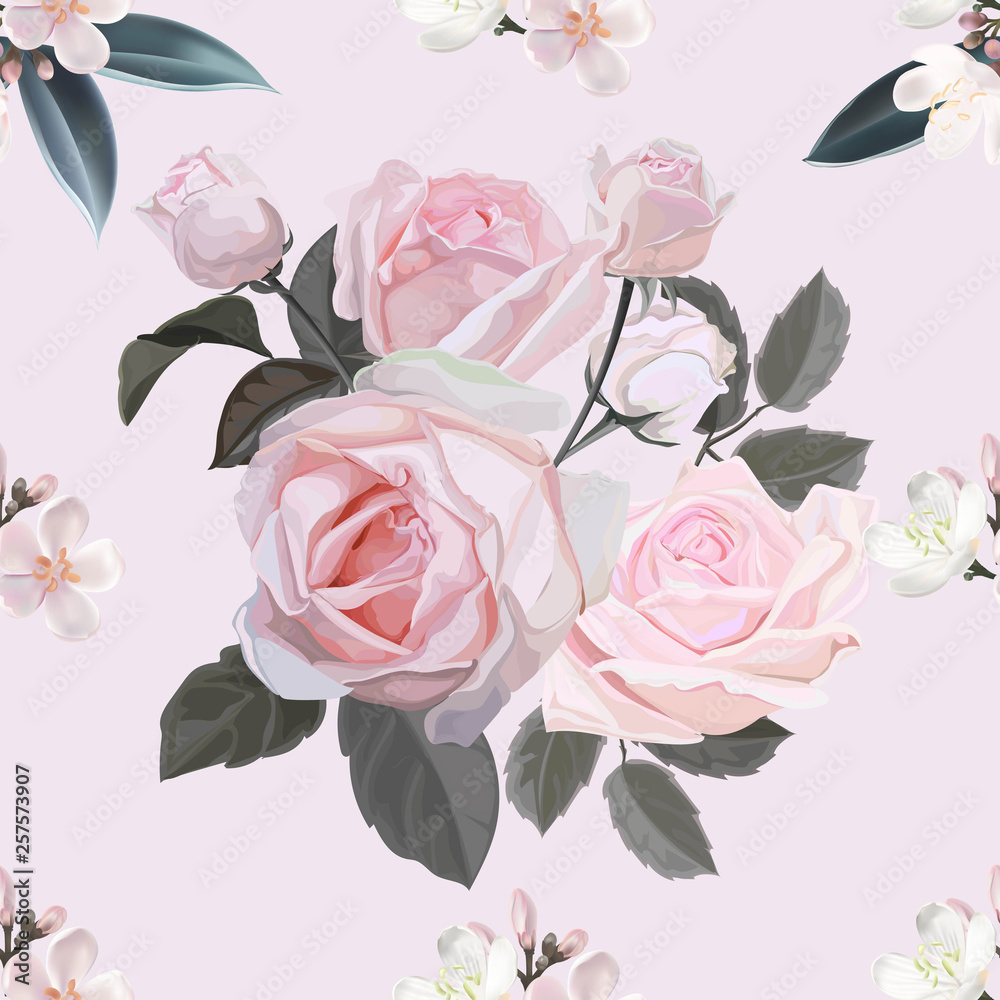 Pink flower seamless pattern vector illustration