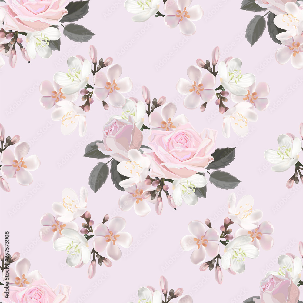 Naklejka Pink flower seamless pattern vector illustration