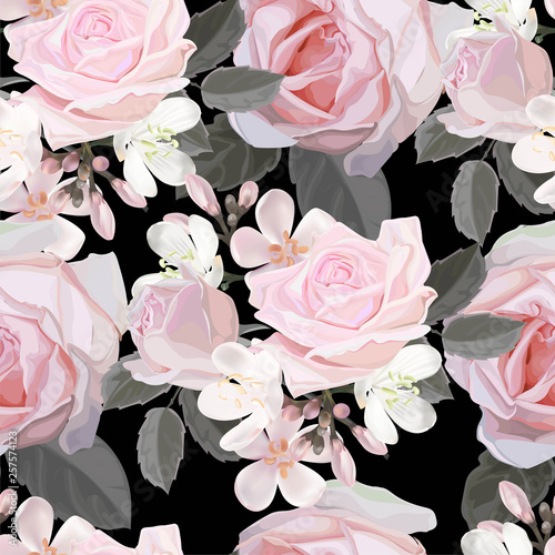 Pink rose seamless pattern vector illustration