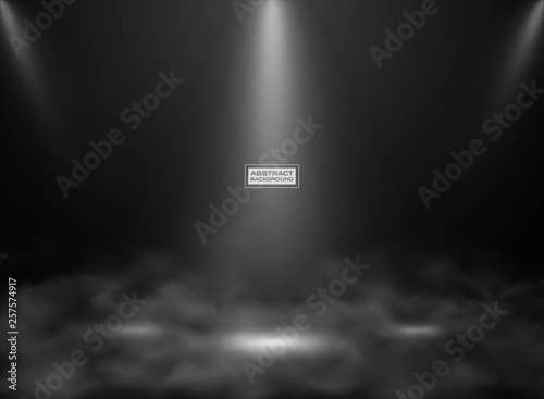 Abstract black color studio mockup background. Decorating for showing product, poster, presentation artwork with smoke.
