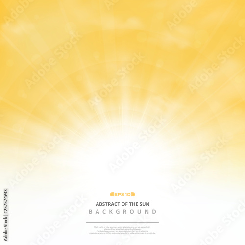 Abstract golden sun with clouds on soft gold sky background. You can use for post text, copy space, ad, poster, cover design, artwork, nature print.