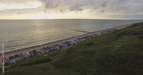 Aerial: The beach between Vlissingen and Dishoek during sunset. photo
