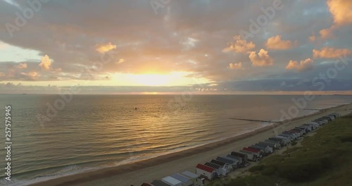 Aerial: The beach between Vlissingen and Dishoek during sunset. photo
