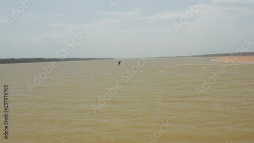 Aerial: Kitesurfing in the river delta of Parnaiba, Northern Brazil. photo