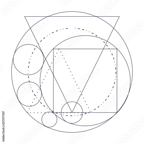 Mystical geometry symbol. Linear alchemy, occult, philosophical sign. For music album cover, poster, sacramental design. Astrology and religion concept.