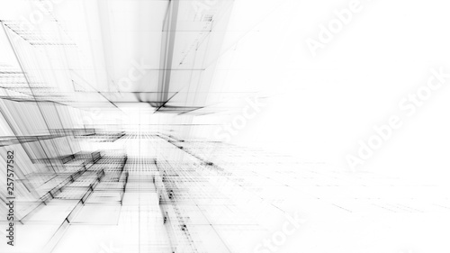 Abstract black and white background element. Fractal graphics 3d illustration. Science or technology concept.