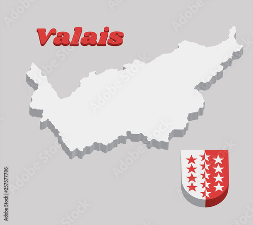 3D Map outline and Coat of arms of Wallis, The canton of Switzerland.