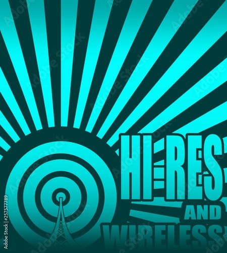 Wi Fi Network Symbol . Mobile gadgets technology relative illustration. Hi res and wireless text on sun rays background