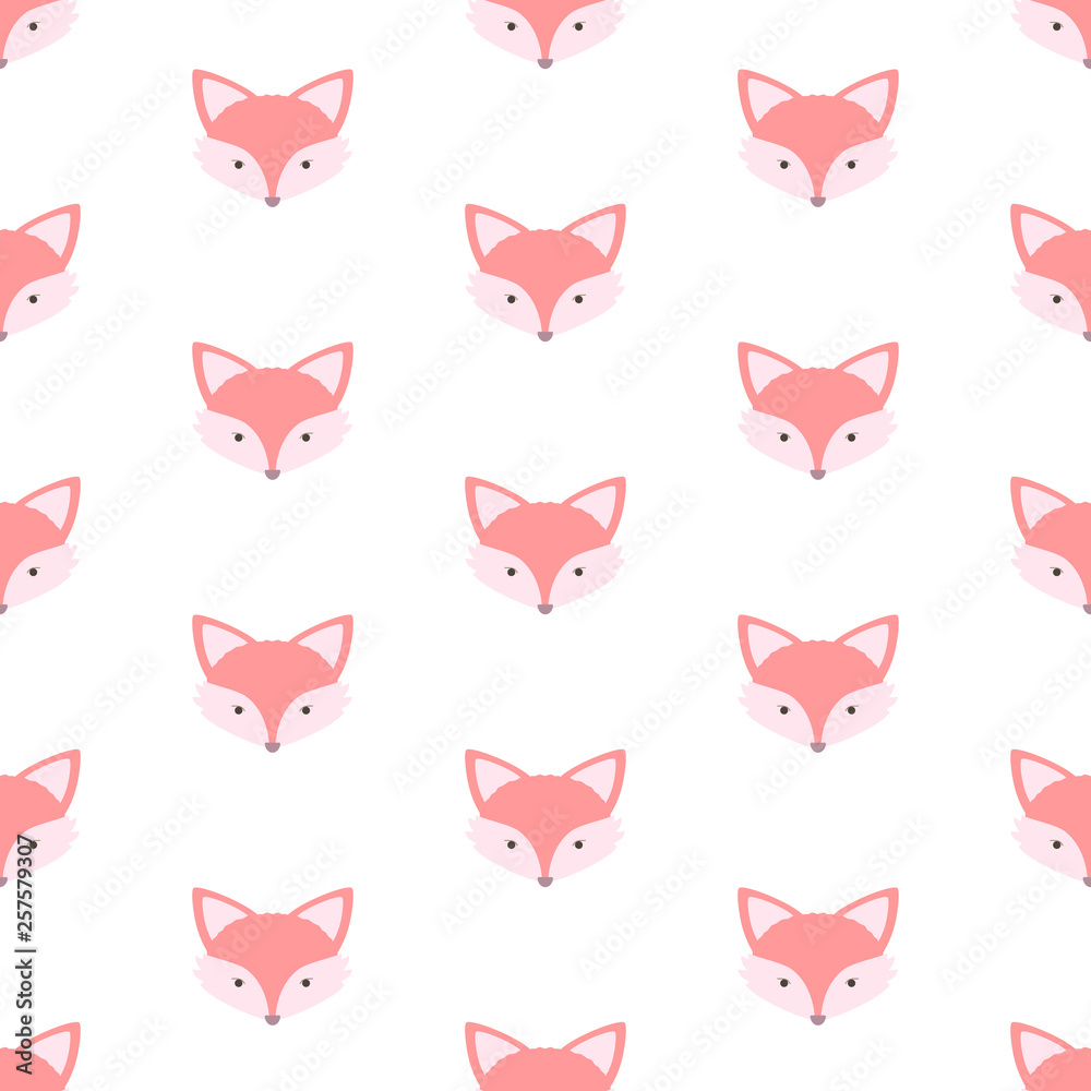 Fox cartoon cute vector animal seamless pattern