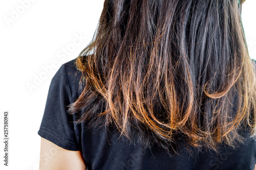 closeup woman damaged hair split ends  photo