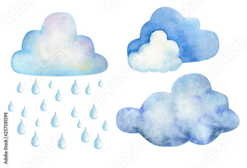 Watercolor rain and clouds