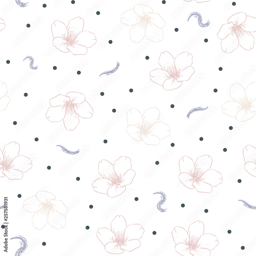 Fototapeta premium Vector seamless pattern with hand drawn sakura flowers.