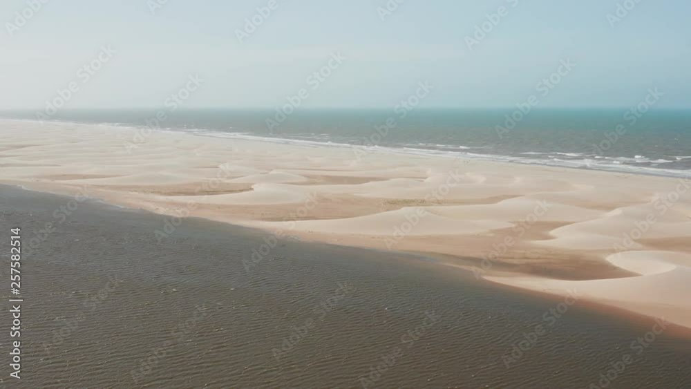 Aerial: Kitesurfing in the river delta of Parnaiba, Northern Brazil. Aerial: Kitesurfing in the river delta of Parnaiba, Northern Brazil.