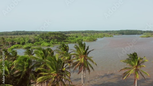 Aerial: Kitesurfing in the river delta of Parnaiba, Northern Brazil. photo