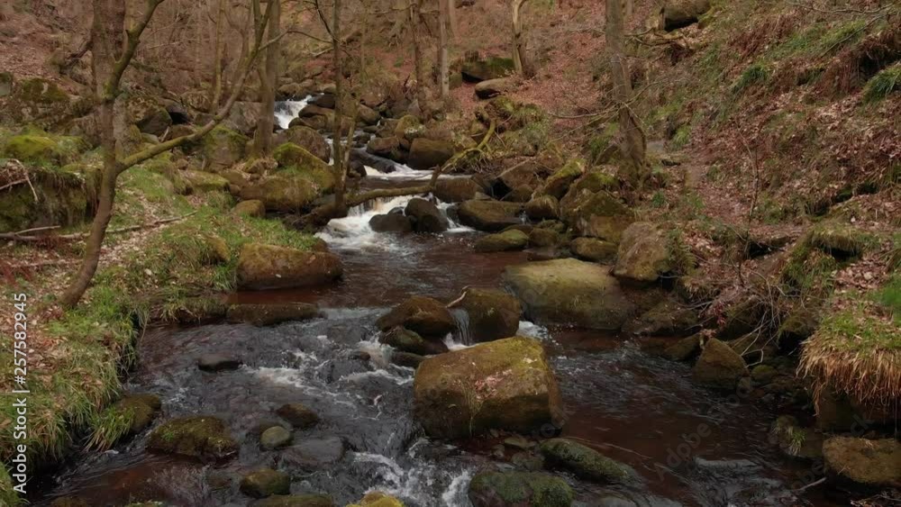 4K Grindleford drone aerial crane shot panning over Grindleford River revealing Grindleford terrain landscape. 4K Grindleford drone aerial crane shot panning over Grindleford River revealing Grindleford terrain landscape.