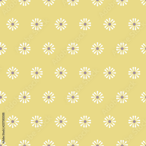 Vector Folk Daisies on yellow seamless pattern background.
