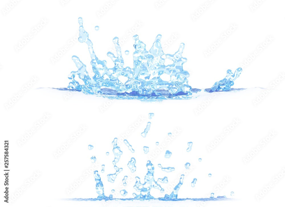 3D illustration of two side views of cool water splash - mockup isolated on white, creative illustration