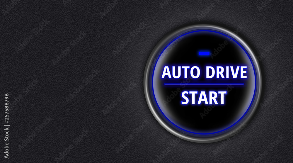 Engine start button with message of auto drive Engine start button with message of auto drive