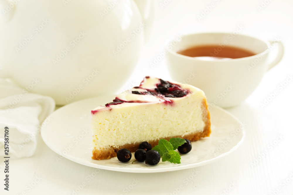 Homemade cheesecake with black currant jelly. Homemade cheesecake with black currant jelly.