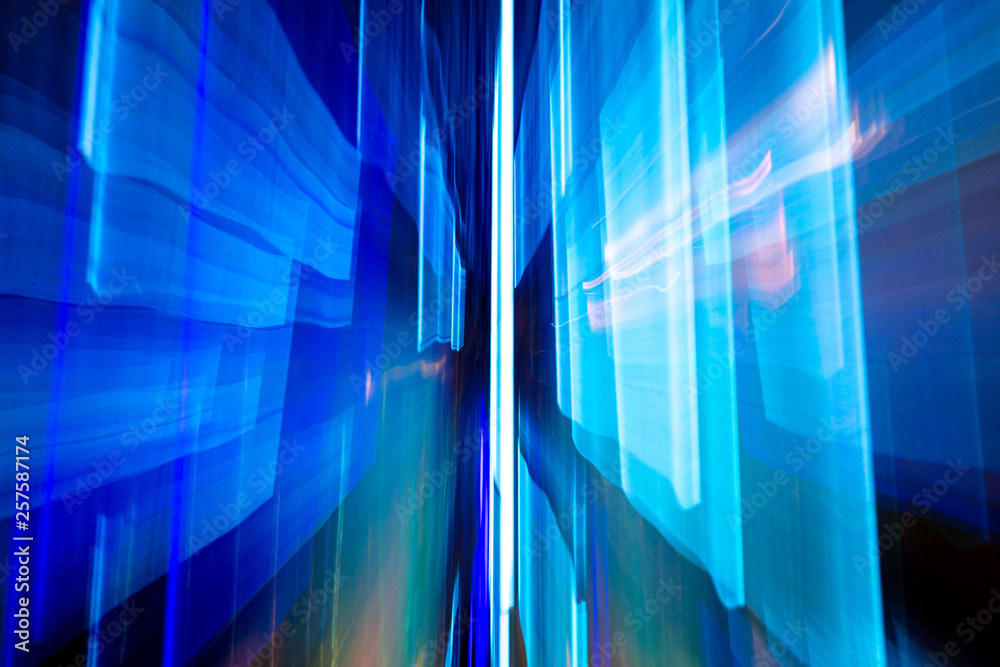 Blue light indoors in motion as abstract background