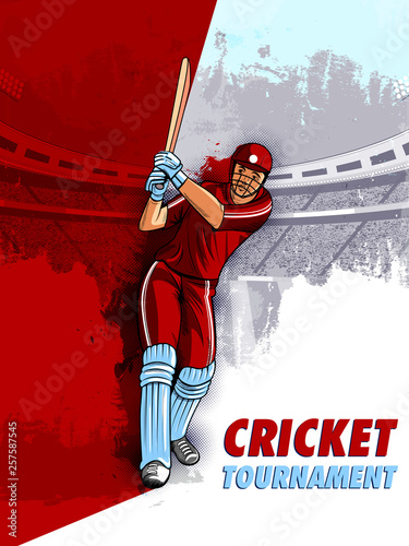 easy to edit vector illustration of player batsman in Cricket Championship Tournament background