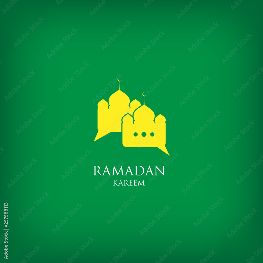 Chat logo with Ramadan kareem design. with mosque dome. on green background, EPS 10 - vector, Jpeg High Resolution 300 DPI
