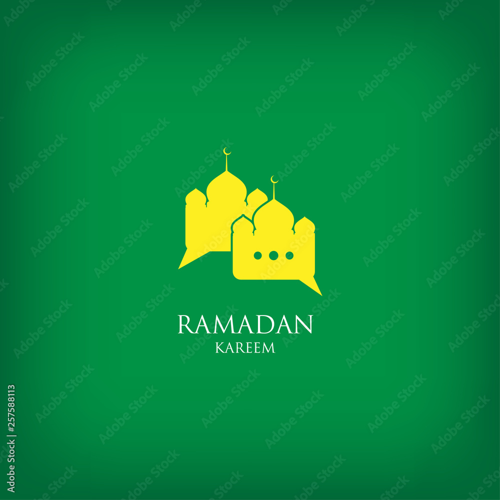 Chat logo with Ramadan kareem design. with mosque dome. on green background, EPS 10 - vector, Jpeg High Resolution 300 DPI Chat logo with Ramadan kareem design. with mosque dome. on green background, EPS 10 - vector, Jpeg High Resolution 300 DPI