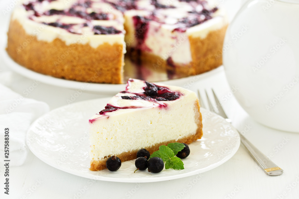 Homemade cheesecake with black currant jelly. Homemade cheesecake with black currant jelly.