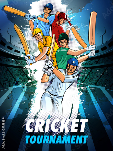 easy to edit vector illustration of player batsman in Cricket Championship Tournament background