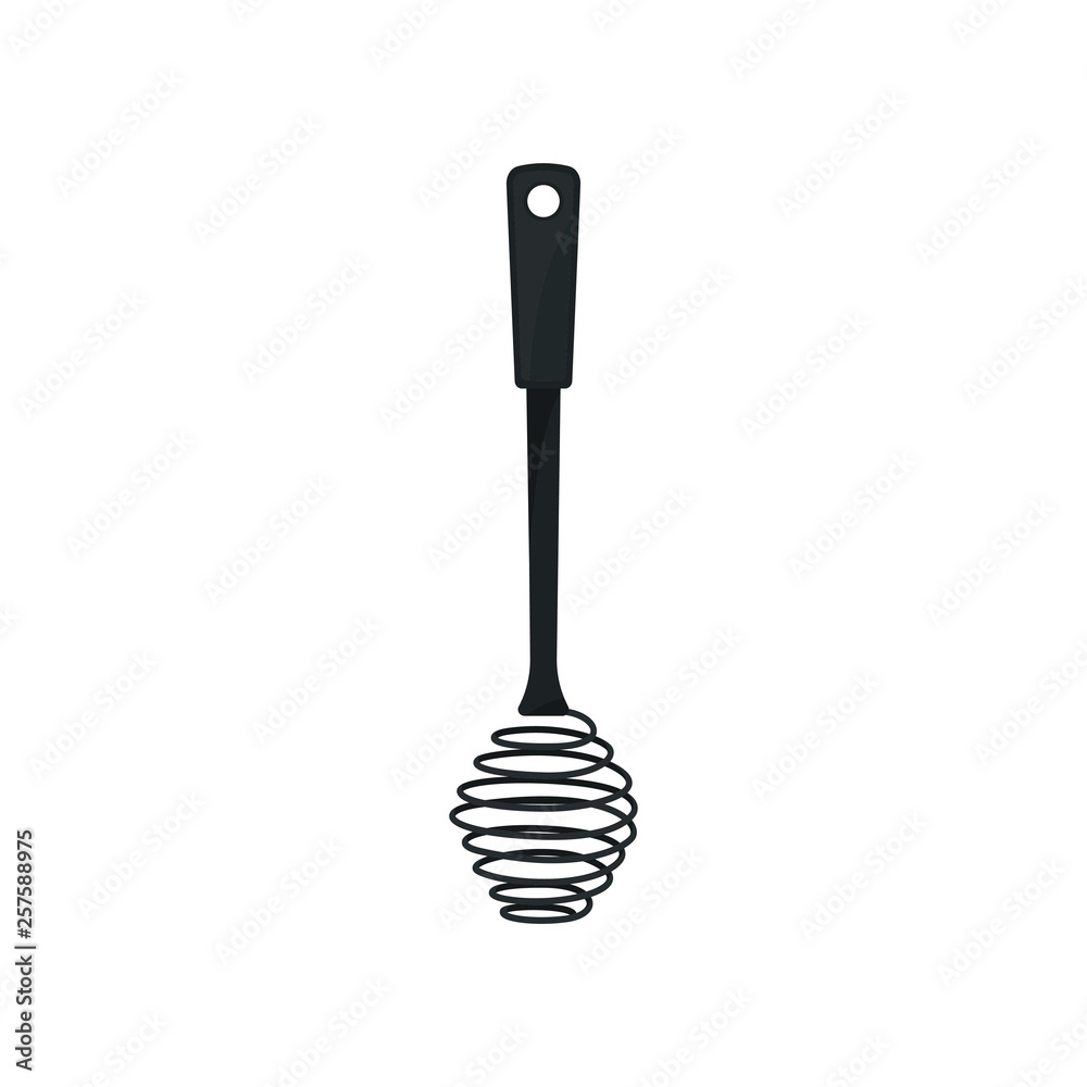 Black whisk dough on white background. Whipping tool.