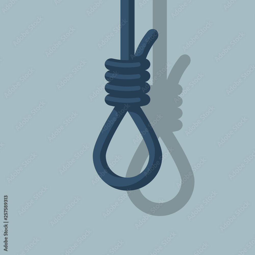 The suicide weapon. Rope hanging loop. Hanging as a symbol of the death  penalty. Cartoon style. Vector illustration flat design. Isolated on white  background. Stock Vector | Adobe Stock